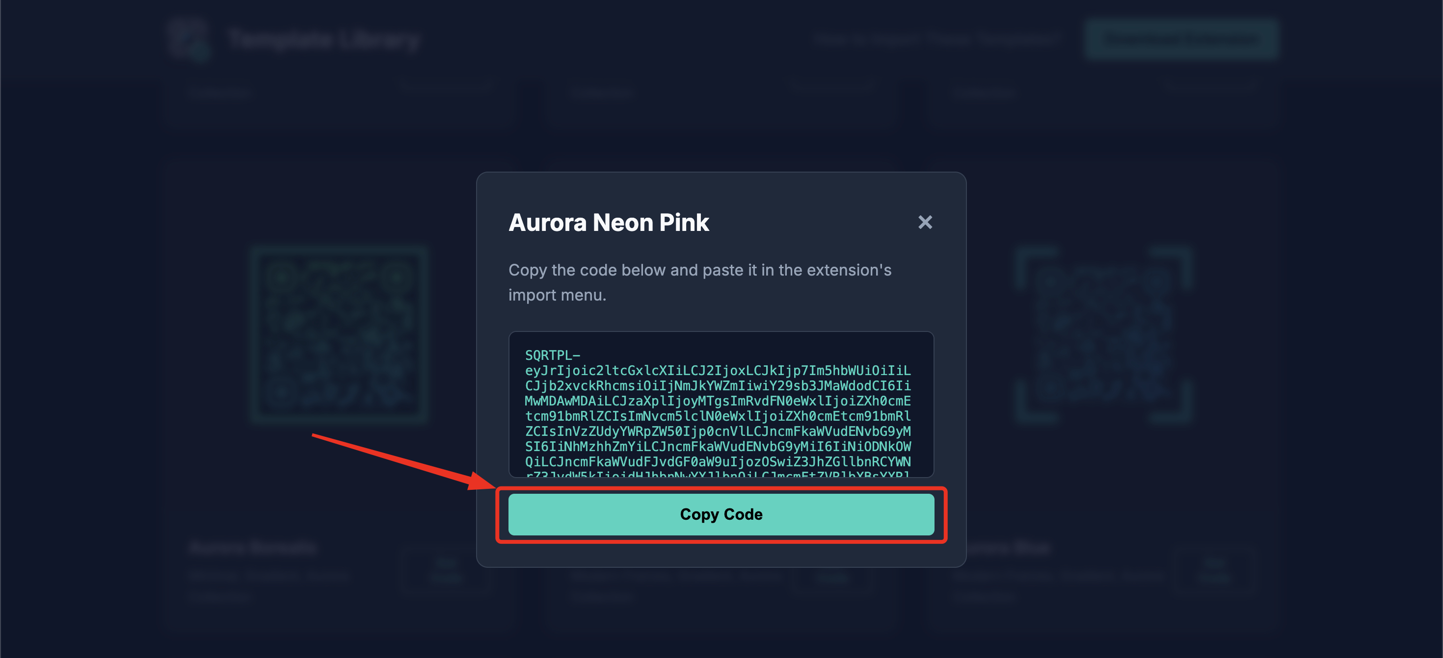 Copy template code from the modal